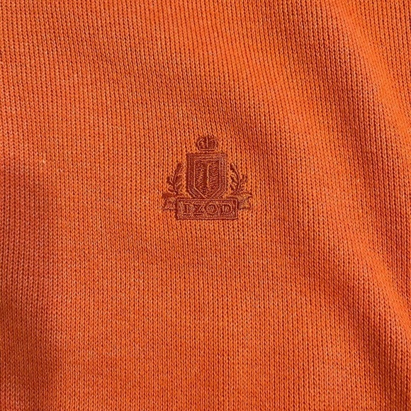 IZOD L burnt orange medium  weight 1/4 button sweater with knit detail on sides - Picture 4 of 7